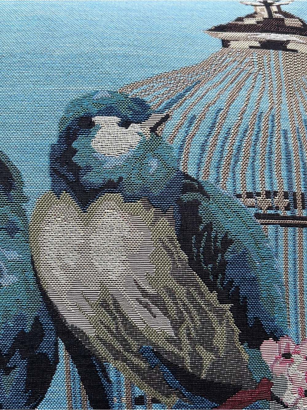 Westex Throw Pillow 18x18 Blue Birds Birdcage Floral Tapestry Cotton Cover - Picture 4 of 10